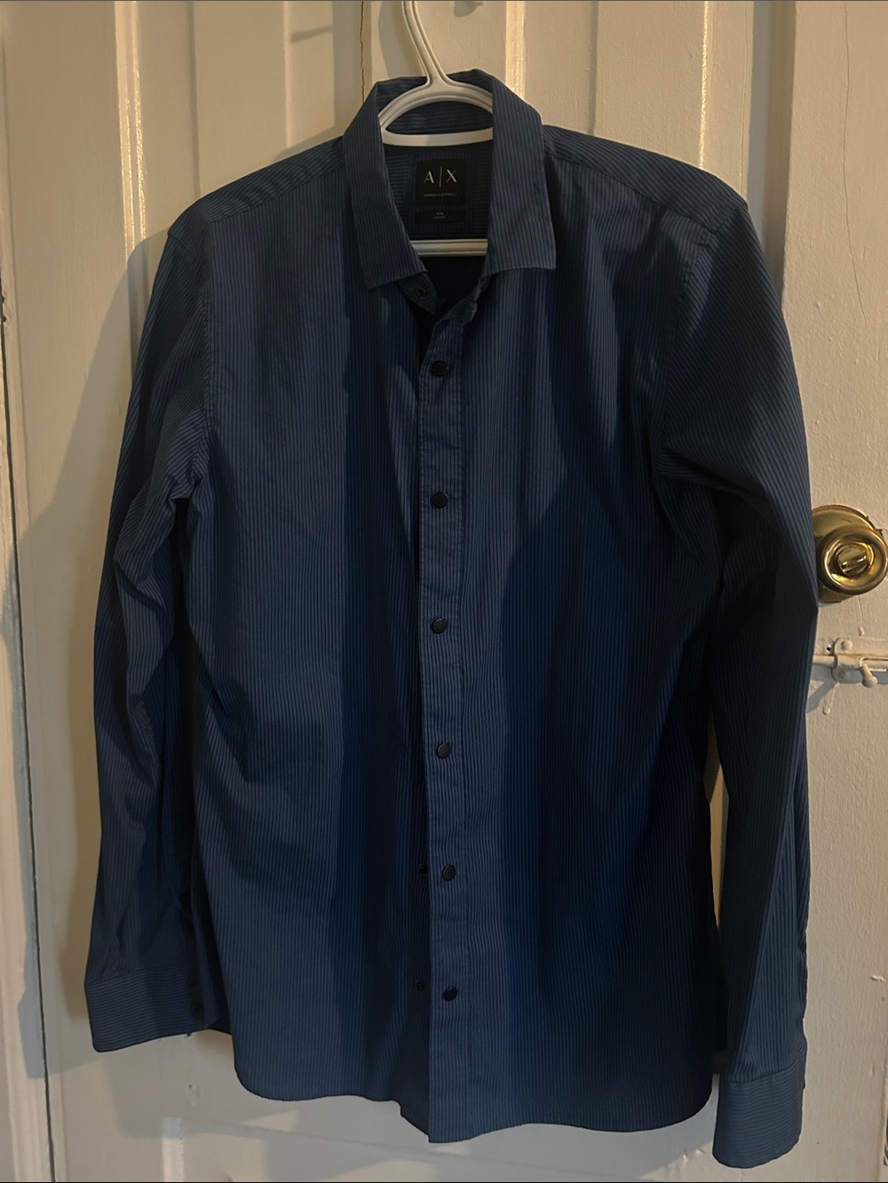 A/X Armani Exchange Men's Navy Thin-Striped Dress Shirt